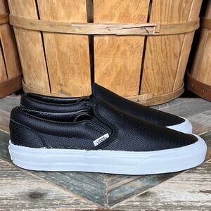 Vans Classic Black Perf Leather Slip-On Skateboarding Sneakers Shoes Womens 7